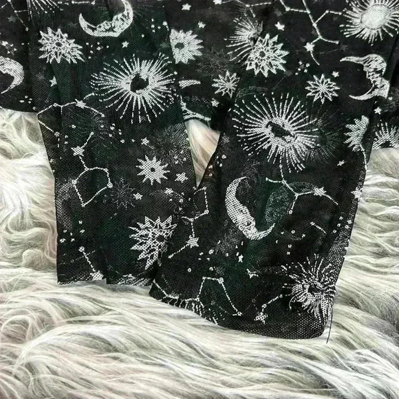 Just Polly Sheer Mesh Constellation Astrology Top Moon Star Print Long Sleeve, L - Picture 7 of 11